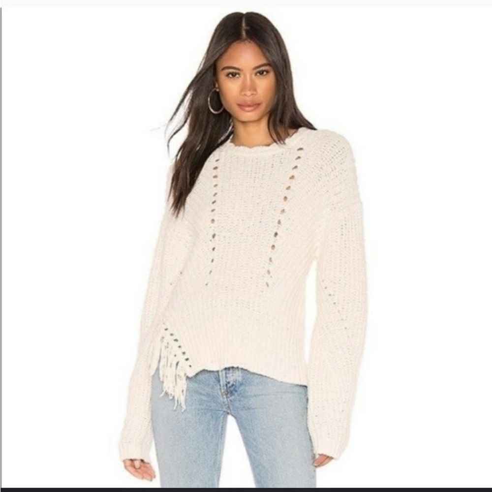 Joie Taelar Cream Open Knit Distressed Sweater XS Ivory Lightweight Pullover